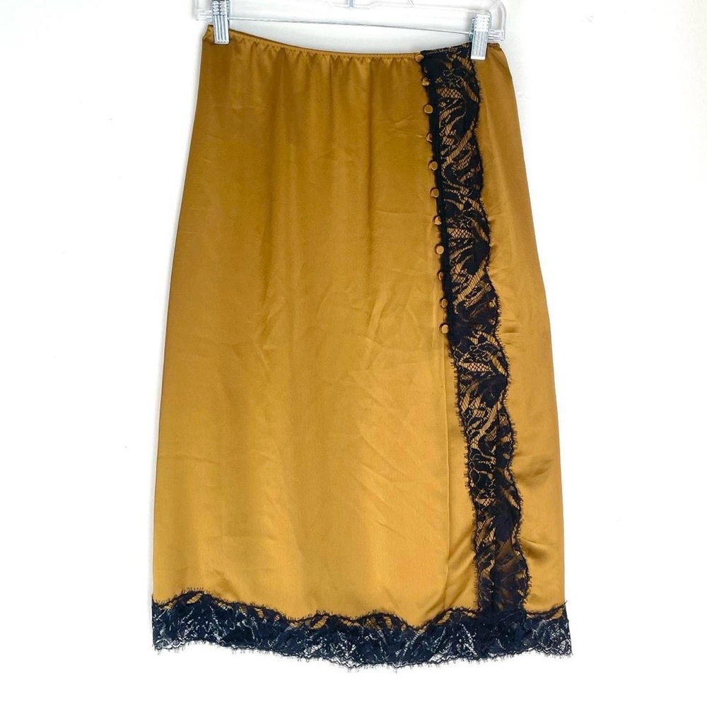 Victoria’s Secret Satin Lace Trim Midi pencil Skirt – Gold & Black - Picture 2 of 7
